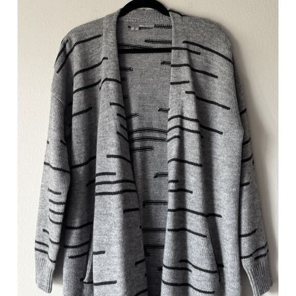 360 Sweater Size Medium Long Wool Alpaca Blend Gray Sweater Open Cardigan Boho - Picture 3 of 10